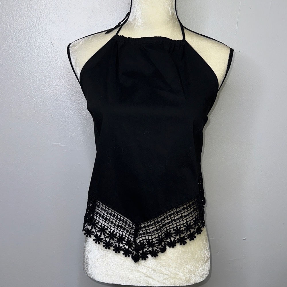 Guess Black Halter Tank with Floral Lace
